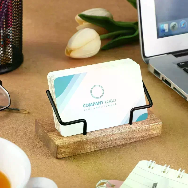 Wooden Business Card Display Stand Wood Business Card Holder For Desk Postcard Holder Office Home Desktop Accessories 1Pcs