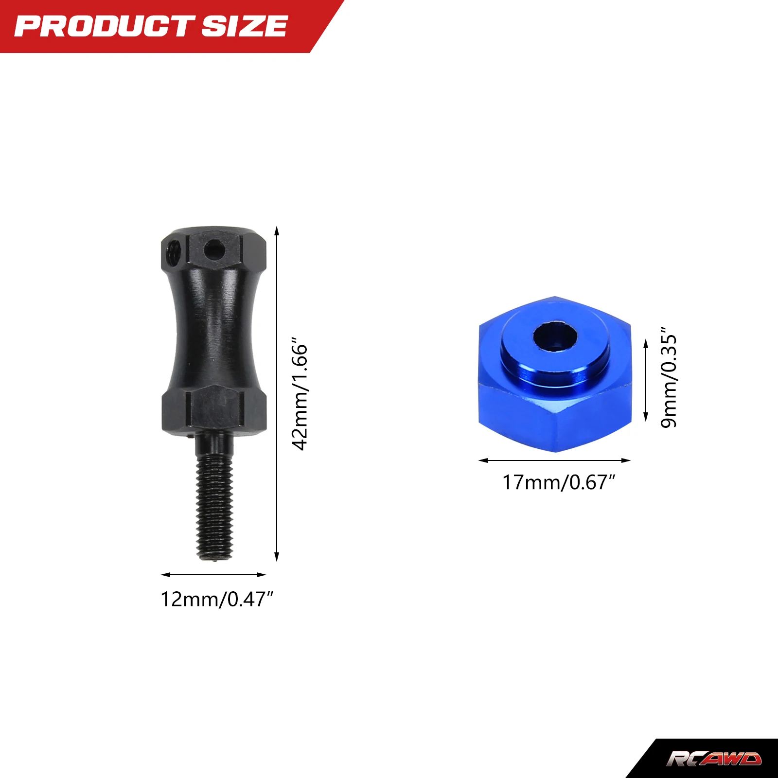 RCAWD Front Or Rear Extended Wheel Hex (+20mm wider), 12mm hex convert to 17mm for bigger wheel for 1/10 Losi Baja Rey, Rock Rey