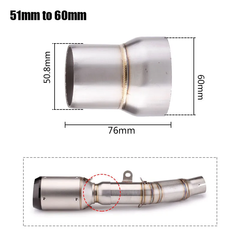 Universal Motorcycle Exhaust Muffler Adapter Escape 51mm to 60mm 60mm to 51mm 51mm lengthening Pipe image 6