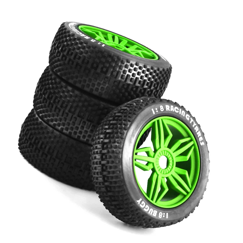 116mm 1/8 Scale RC Buggy Tires 17mm Hex RC Wheels and Tires for ARRMA Typhon Redcat Team Losi VRX HPI HSP,Green