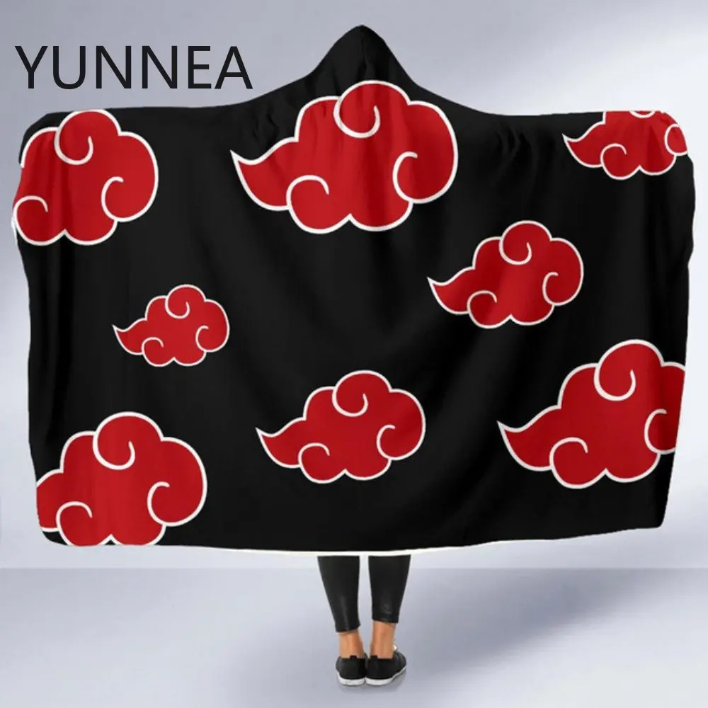 2022 New Anime Hooded Cloak Aldult Autumn Winter Red Cloud Pattern Blanket Office Nap Cape Casual Home Clothing