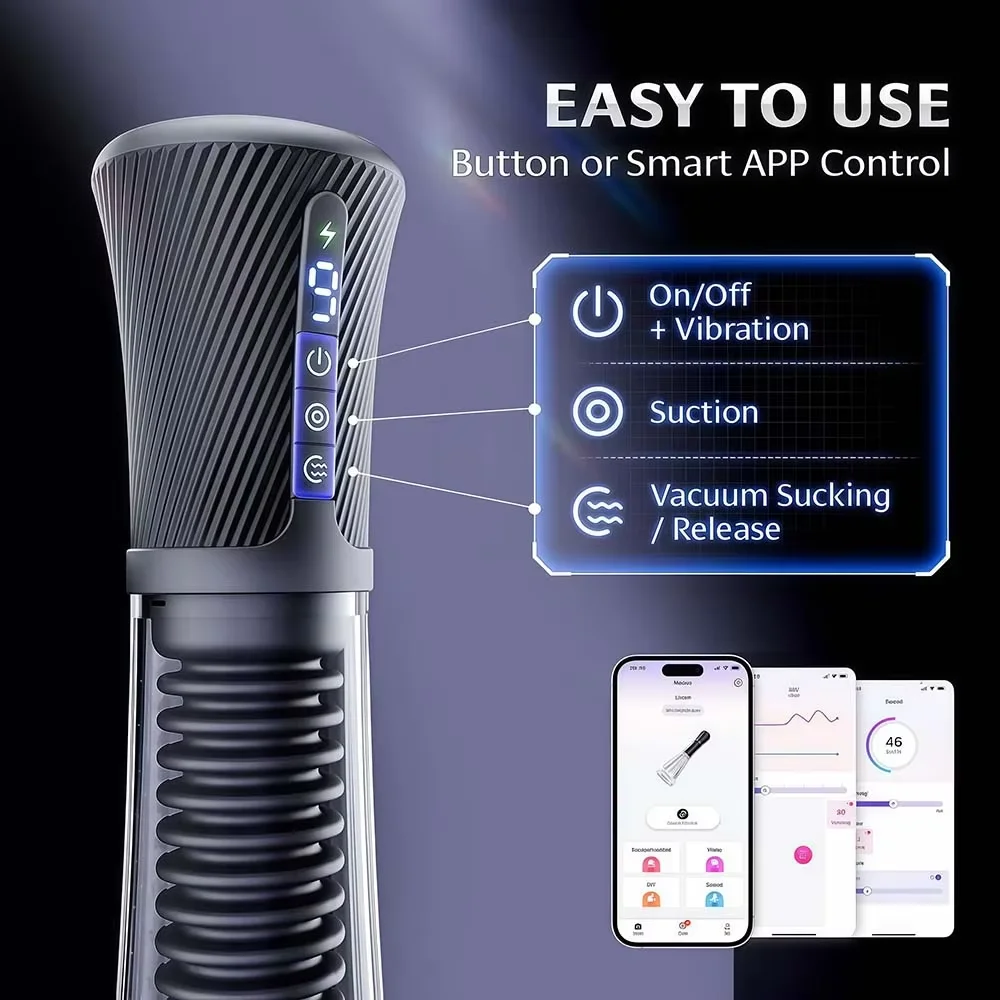 Electric Penis Pump Male Masturbators APP Control Automatic vacuum Suction with 2 Replaceable Sleeves 6 Penis Ring Adult Sex Toy - Image 5