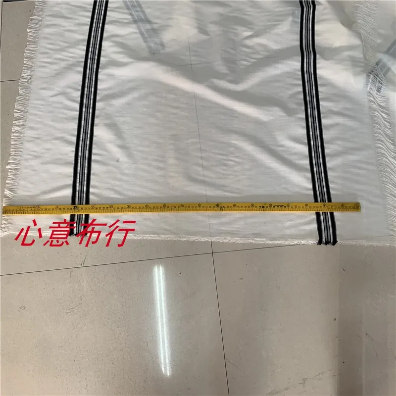 Featured Milky White Black Stripe Mao Su Positioning Thin Wool Spring and Autumn Skirt Scarf Stitching Designer Fabric