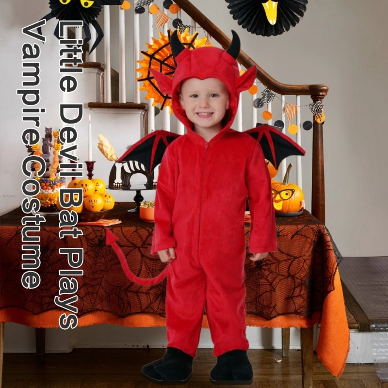 

Детский комбинезон летучей мыши с крыльями, костюм дьявола на Хэллоуин, комбинезон летучей мыши с капюшоном для детей, вечерние костюмы для косплея для мальчиков и девочек