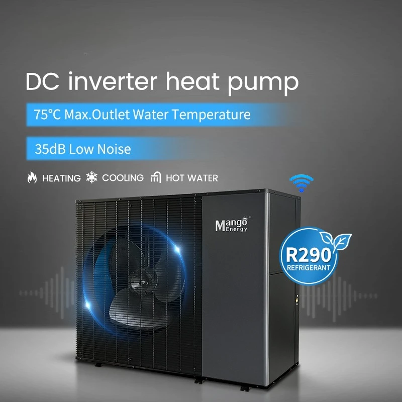 Ultra Low Noise R290 Single Fan DC Variable Frequency Air Source Heat Pump Air to Water Heater with Ce TUV A +++