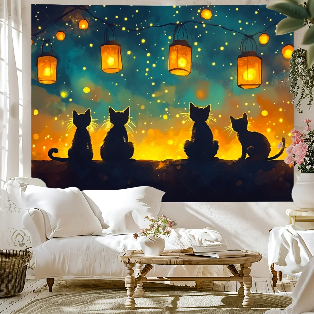 

Гобелен с рисунком кота и фонаря, украшение для дома, макет вечеринки и мероприятий, подходит для гостиной, офиса, подарки разных размеров