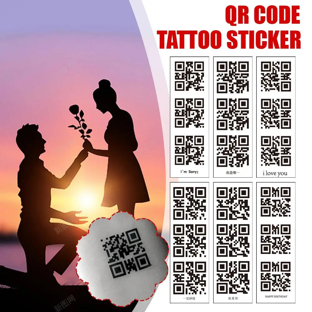 Adesivi per tatuaggi temporanei uomo donna Creative LoveQR Code Tattoo Stickers Scan Code sorpresa confessione tatuaggio finto impermeabile