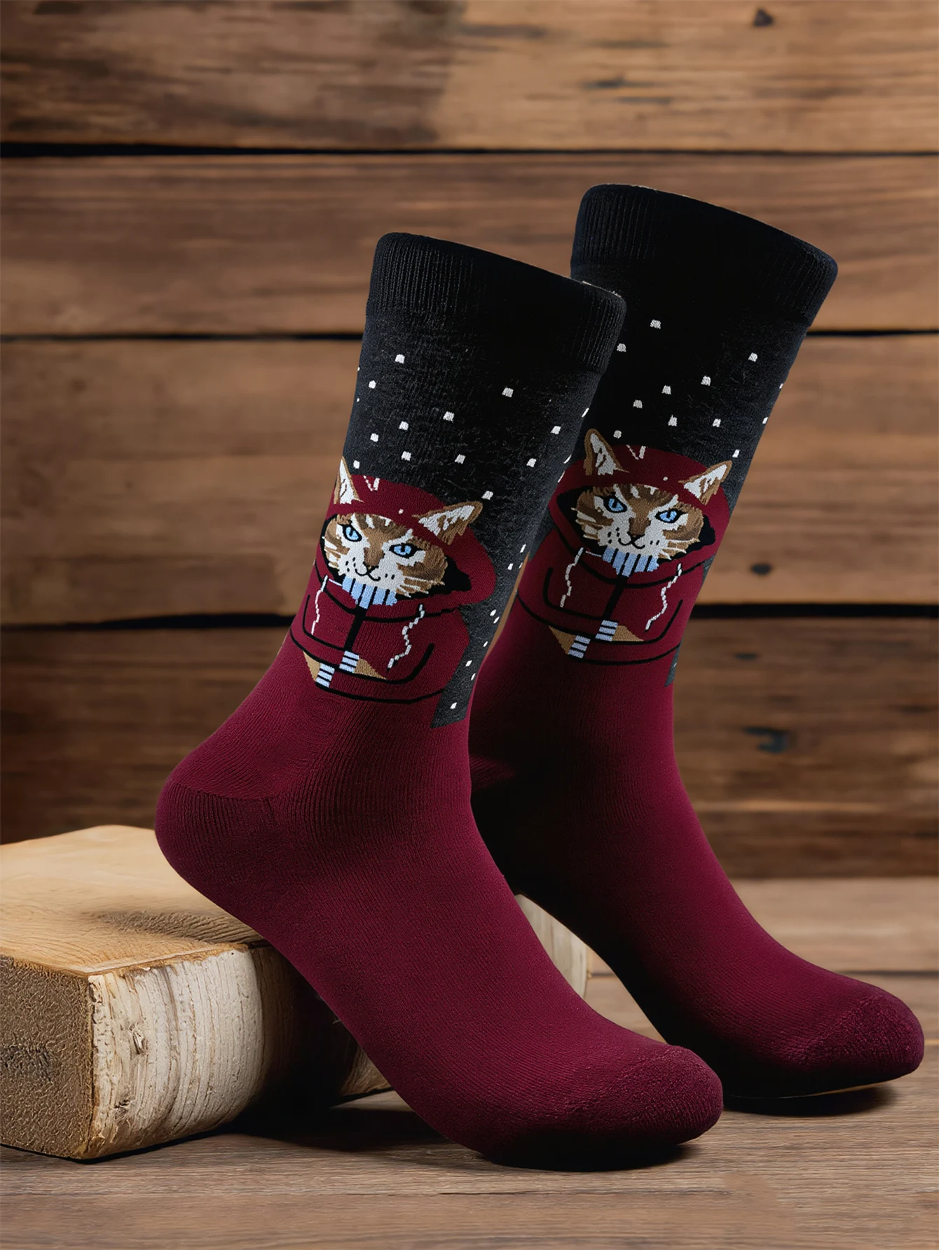 

1 Pairs Men Cat Print Crew Socks, Cute Cat Casual Socks Men, Soft Breathable Novelty Skateboard Socks For Cat Lovers