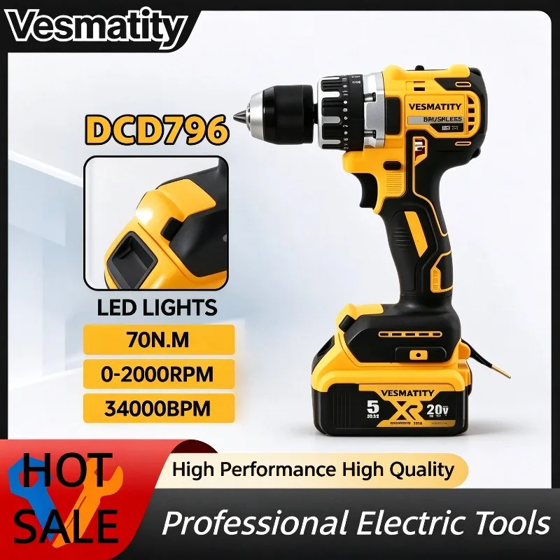 Cordless DCD796  Impact Electric Drill Multifunctional Screwdriver Rechargeable For 18V-20V Battery Power Tools