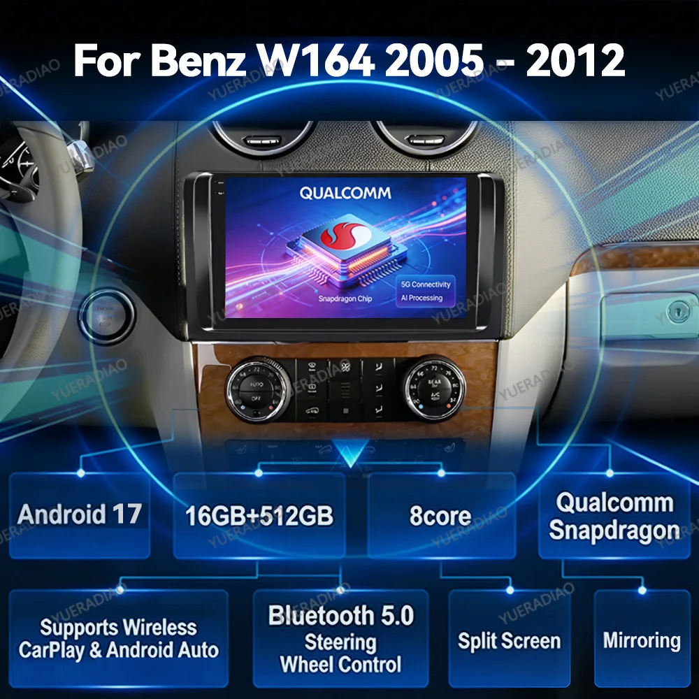 Android 17 Car Radio For Mercedes Benz GL ML W164 ML350 ML500 X164 GL35 GL45 2005 - 2012 GPS NAVI Multimedia Video Player 2DIN