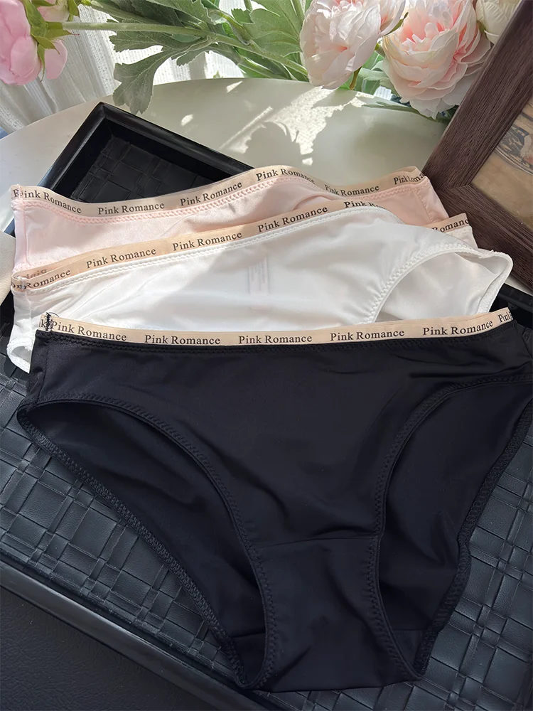 Low-Waist Ice-Silk Seamless Cotton Panties Breathable Pure Cotton Crotch Letter Waist  Pants Summer Thin Underwear