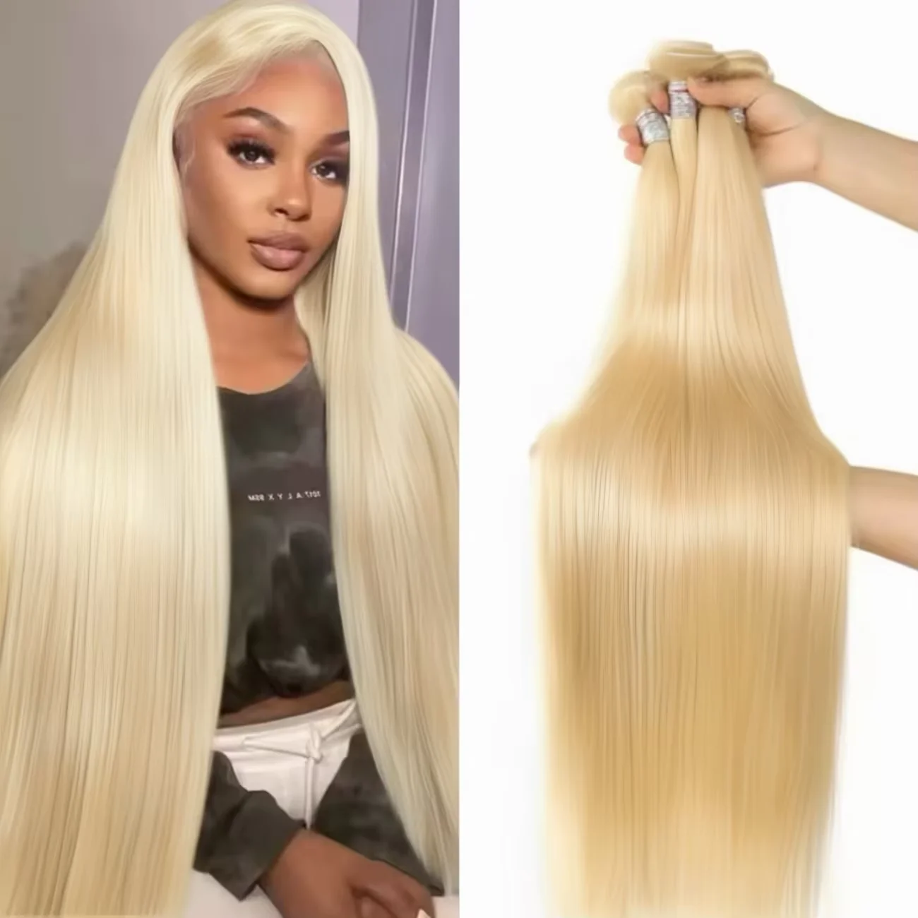 Extensions de Cheveux Humains Blonds Raides Longs de 24, 26, 28, 30 Pouces – Bundles de Cheveux Remy Brésiliens Vierges Non Traités