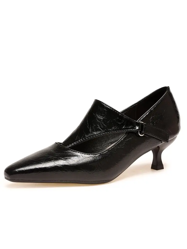 Women's Dark Retro Kitten Heel Pumps Pointed Toe Cross Strap Metal Buckle Elegant Chic Party Date Office Shoes for Women