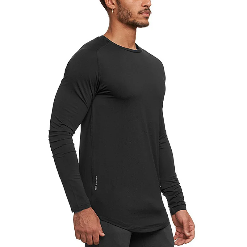 Mens Bodybuilding Sport T-shirt Quick Dry Running Shirt Long Sleeve Compression Casual Top Gym Singlets Male Fitness Sweatshirt