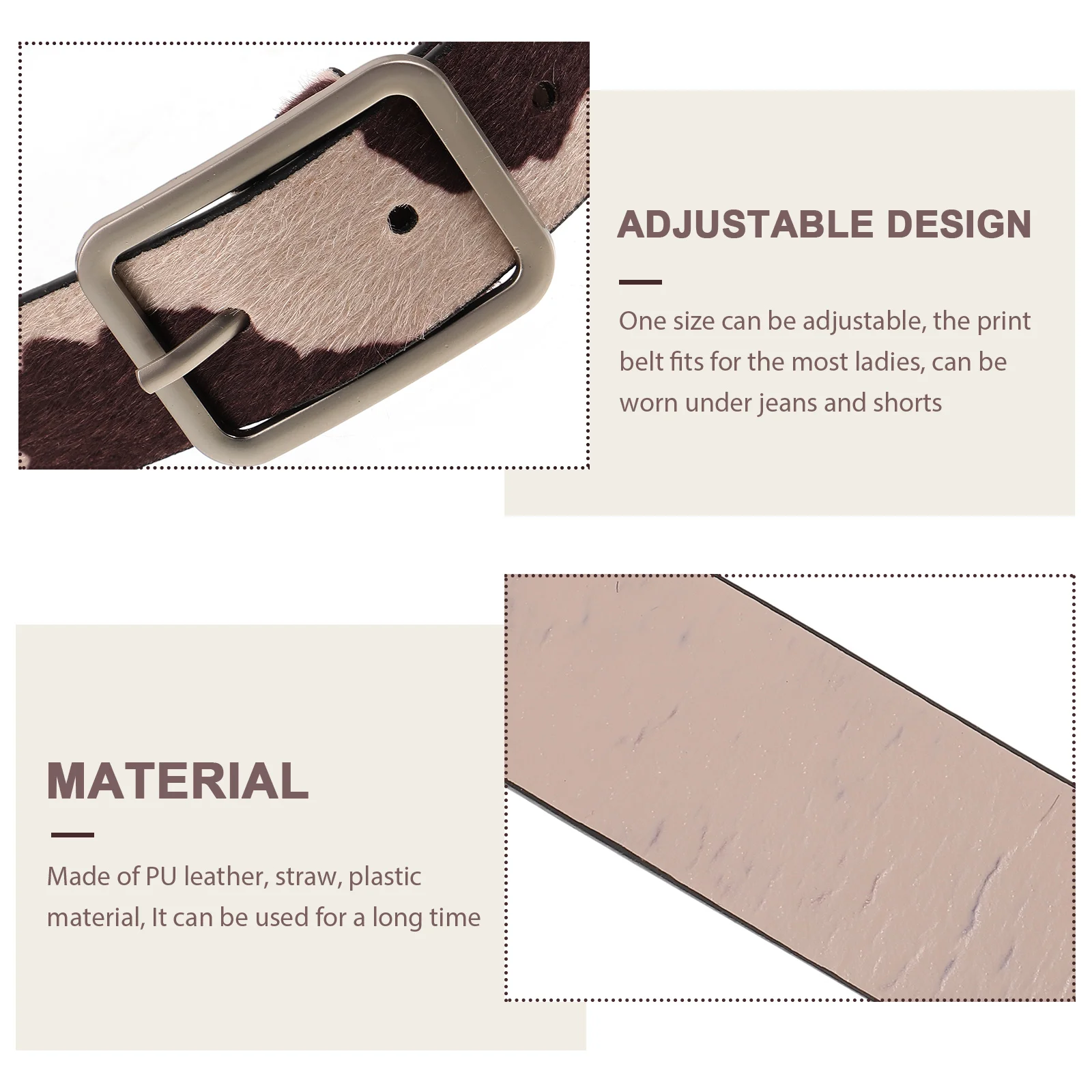 

Cow Print PU Belt Adjustable Waist Band for Women Daily Dating Casual Western Animal Print Belt for Jeans Womens Western Belts