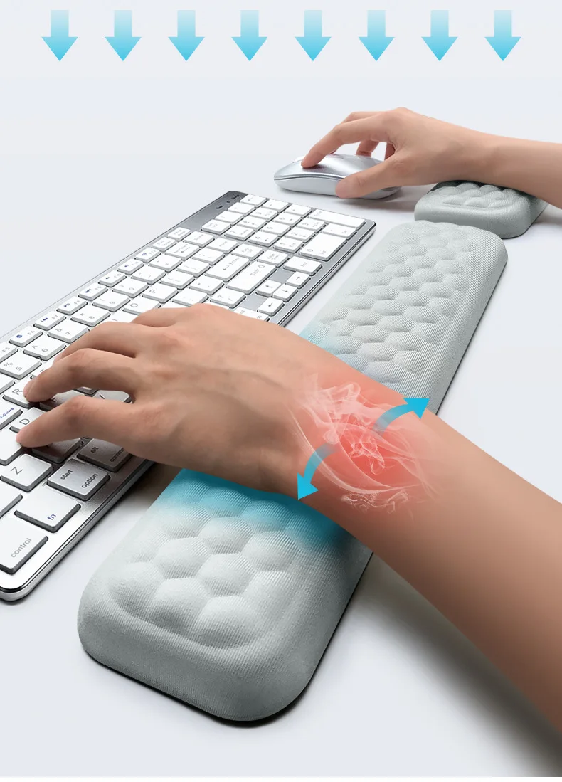 Memory-Schaum Handgelenkauflage Set Tastatur-Mauspad Ergonomische Schreibtischunterlage für Büro und Gaming 4 Größen Grau Schwarz Leder – Detail 6