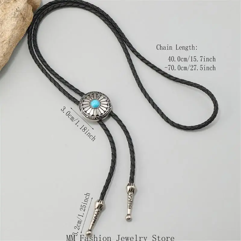 D0UB الفيروز كاوبوي بولو التعادل قلادة مع لهجات سبيكة زهرة لحدث مسابقات رعاة البقر