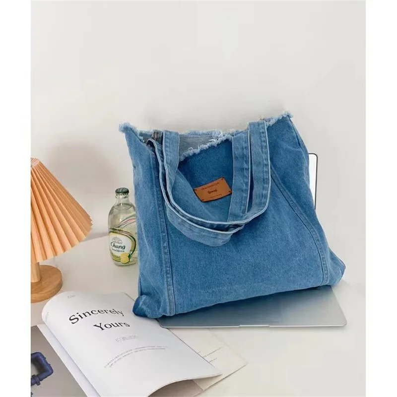 Bolsa jeans vaqueiro feminina, bolsa de ombro retrô de grande capacidade, bolsas de lazer, bolsas de compras, livro universitário