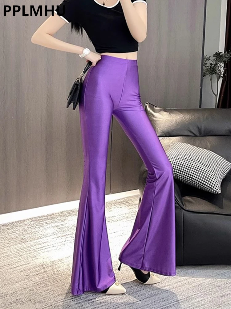 

Sexy High Waist Smooth Yoga Flare Pant Women Casual Slim Streetwear Big Stretch Pantalones New Spring Summer Boot Cut Sweatpants