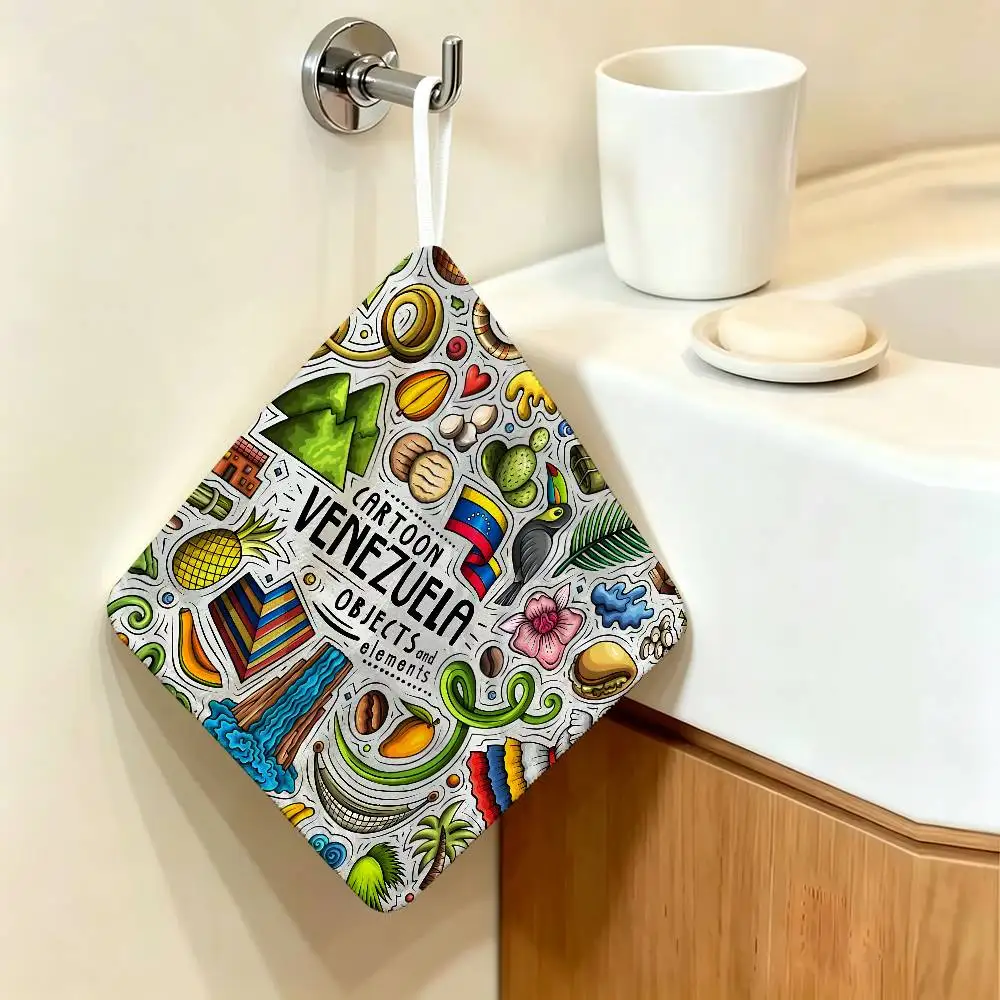 Aesthetic Art Venezuela Hanging Polyester Cotton Towel, Reusable Hand Wiping Cloth, Wear Resistant for Home Kitchen Sink