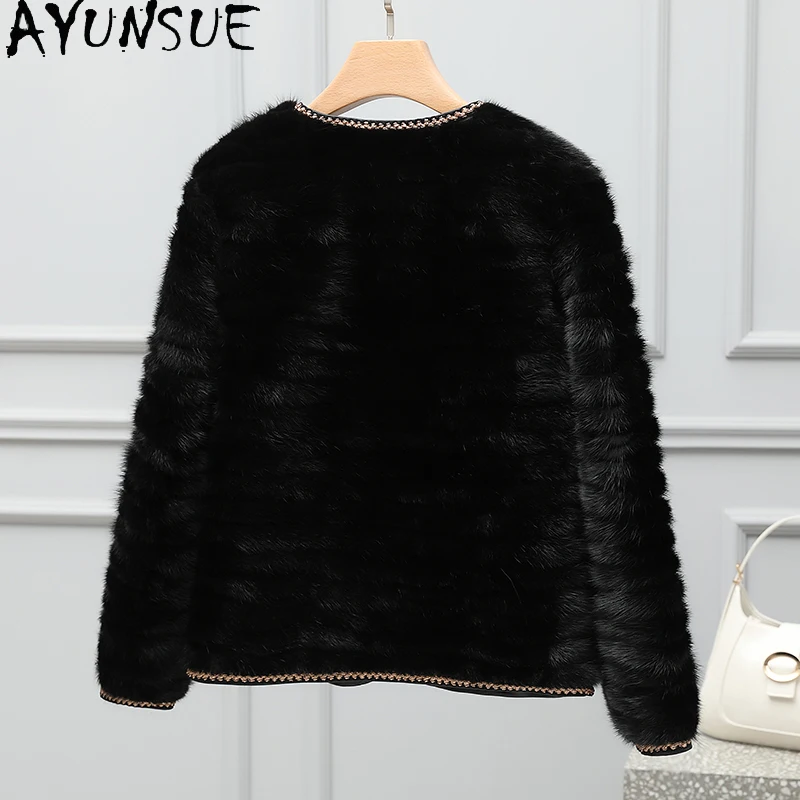 AYUNSUE Reale Cappotto di Pelliccia di Visone Vestiti Delle Donne di Lusso Cappotti di Pelliccia Reale Donna Nuovo in Capispalla Giacca Invernale Шуба Ж Dönusen 2025 Scollo a V