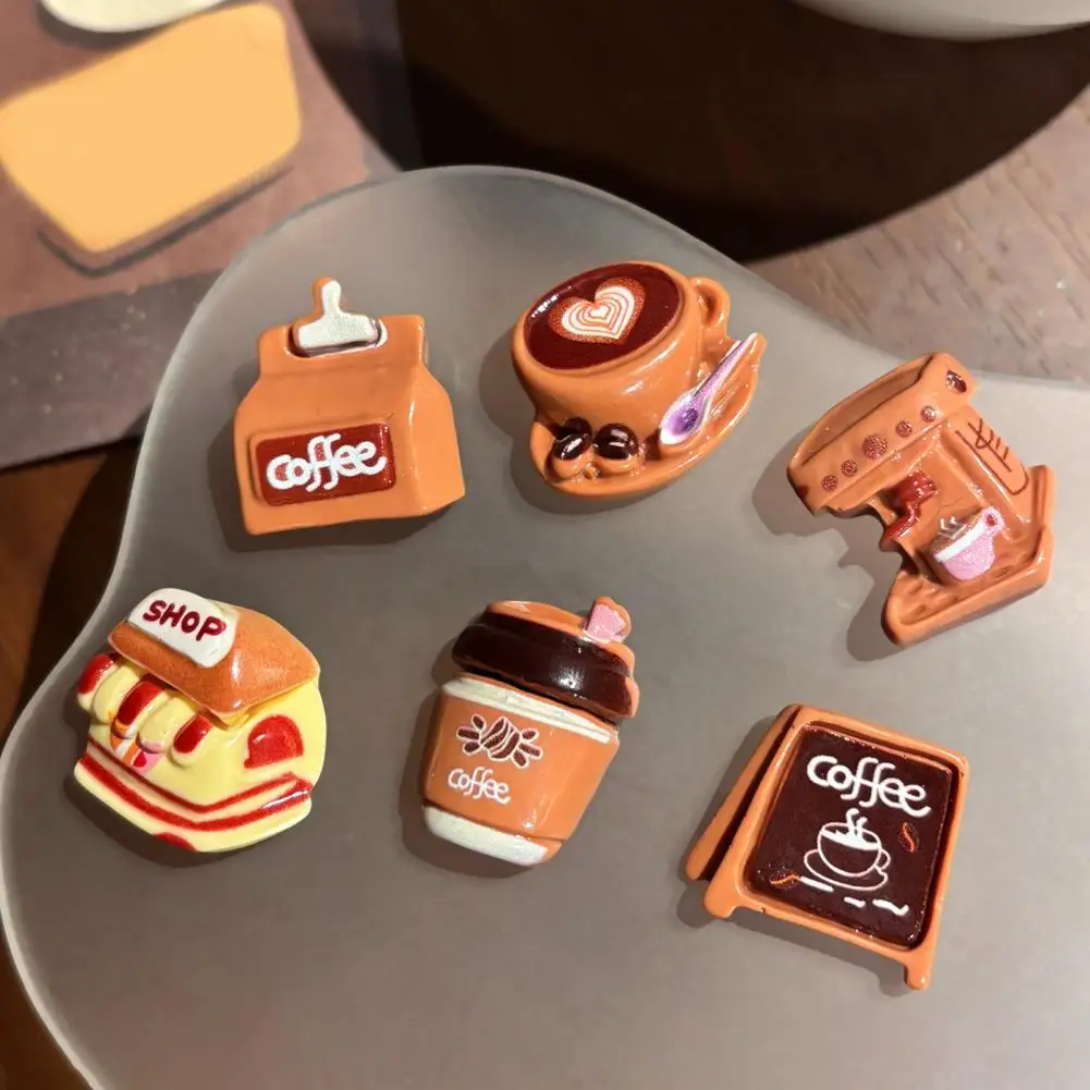 6Pcs Resin Refrigerator Magnet Coffee Theme Refrigerator Magnet Resin Decorative Fridge Magnet Memo Notes Photo Holder