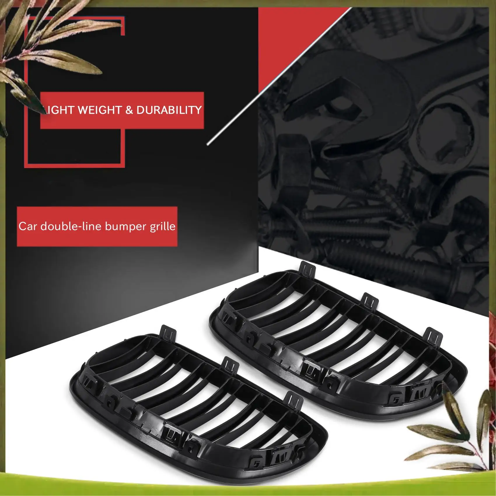 

A83R-2Pcs Front Bumper Kidney Twin Fins Sport Grill Grille For BMW 3 Series E92 E93 M3 Two Doors 2006-2009(Bright Black)