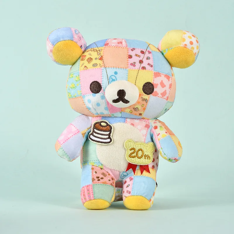 

New Large 20cm Rilakkuma 20th Anniversary Patchwork Plush Doll Kawaii Cartoon Girl Bedroom Decoration Ornament Toy Birthday Gift