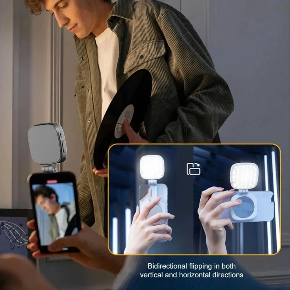 360 °   Luce magnetica per selfie con rotazione 3 colori Regolazione retrattile Luce di riempimento per telefono cellulare Dimmerabile portatile