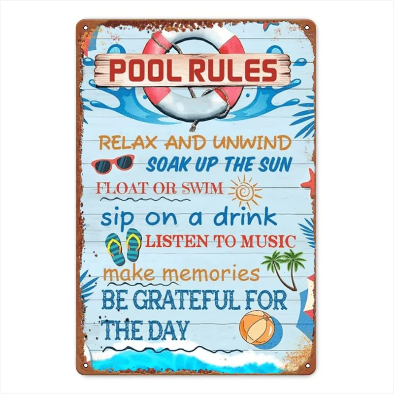 2D Flat Large Size Vintage Billiards Rules Metal Tin Sign Retro Wall Plaque for Game Room Bar Man Cave Wall Decor
