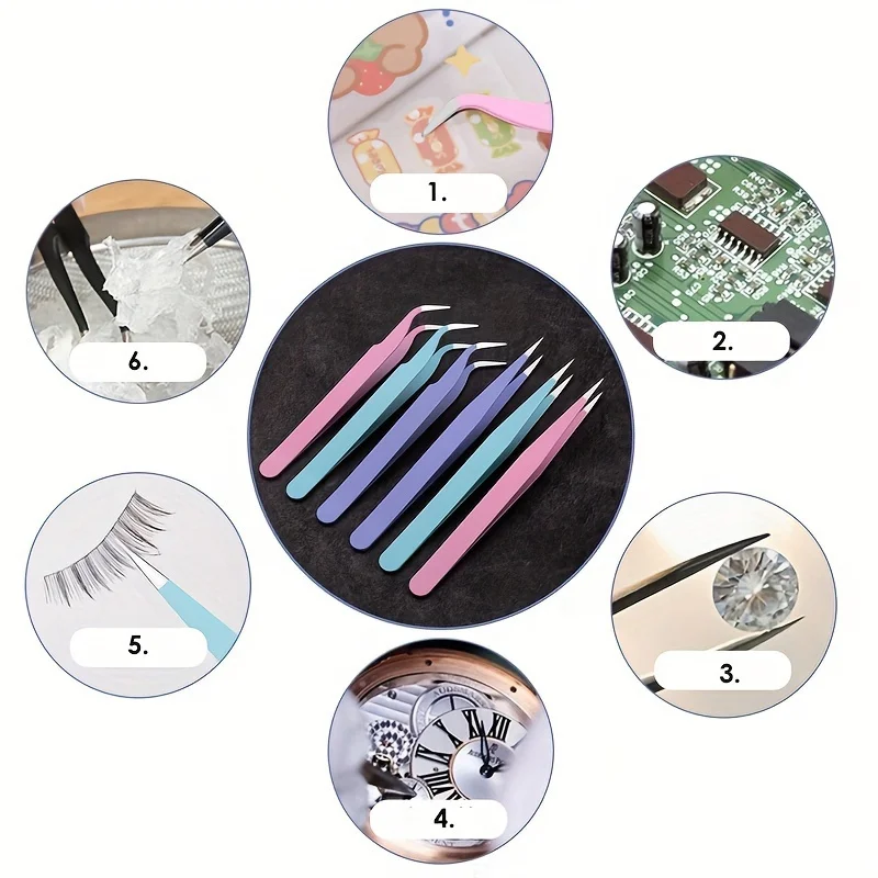 다기능 직선 및 곡선형 스테인레스 스틸 핀셋, 속눈썹 연장 및 이식 도구 2개/세트