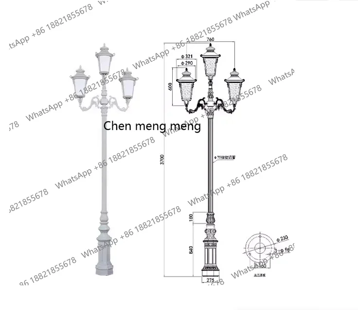 G153 ضوء حديقة أوروبي ثلاثي الرؤوس LED إضاءة خارجية فيلا مجتمع حديقة شارع المدرج في الهواء الطلق #5
