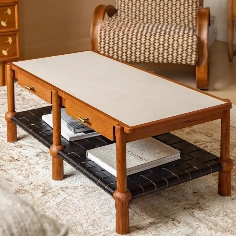 slab coffee table rectangular wood color retro log wind living room storage solid wood tea table double square table