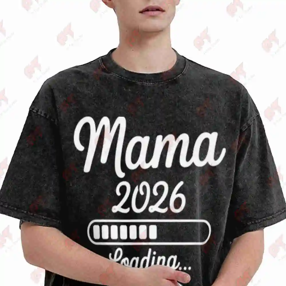 Mama 2026 Loading Pregnancy Announcement Vintage Washed Tee Pure Cotton T-Shirt