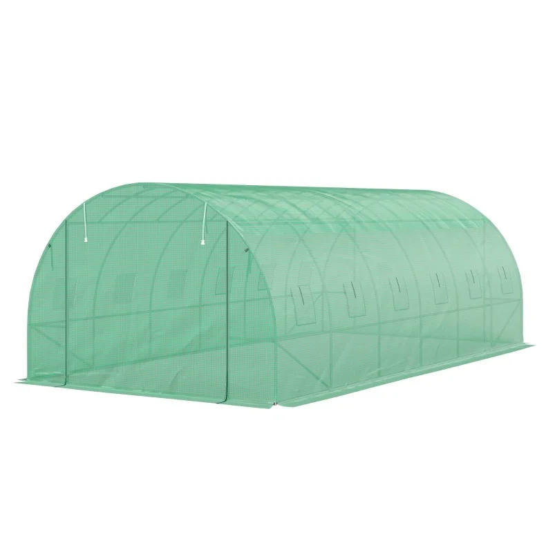 Polytunnelkas met verdikte kunststof afdekking en stalen frame, loopbare tent met oprolbare deuren, groen