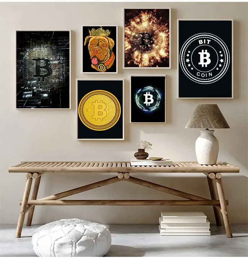 Vintage Abstract Bitcoin Symbol Bitcoin Cryptocurrency Art Poster Canvas Painting Wall Prints Picture for Living Room Home Decor