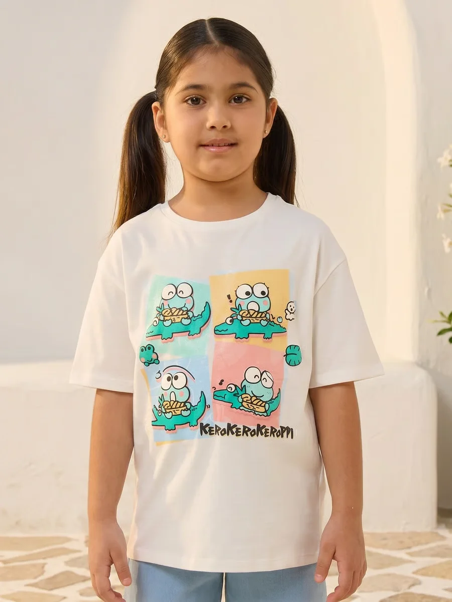 2026 Summer Men's and Women's Pure Cotton T-shirt Parent Child Sanrio Kerokerokeroppi T-Shirt High Quality Comfortable  Ins Y2k
