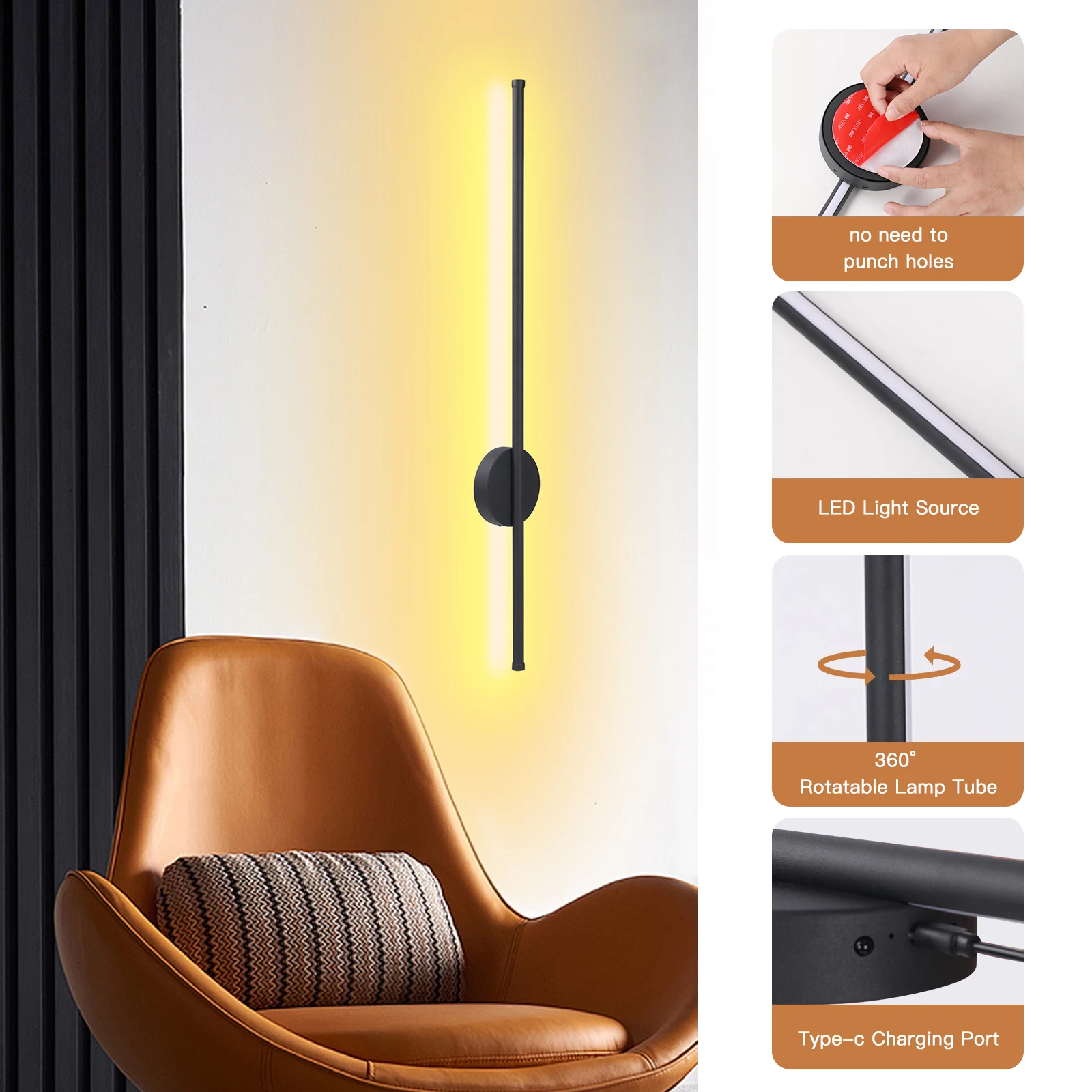 Iluminación de pared de fondo de línea de tira larga, accesorios de iluminación nórdicos para dormitorio, sala de estar, sofá, pared principal, pasillo