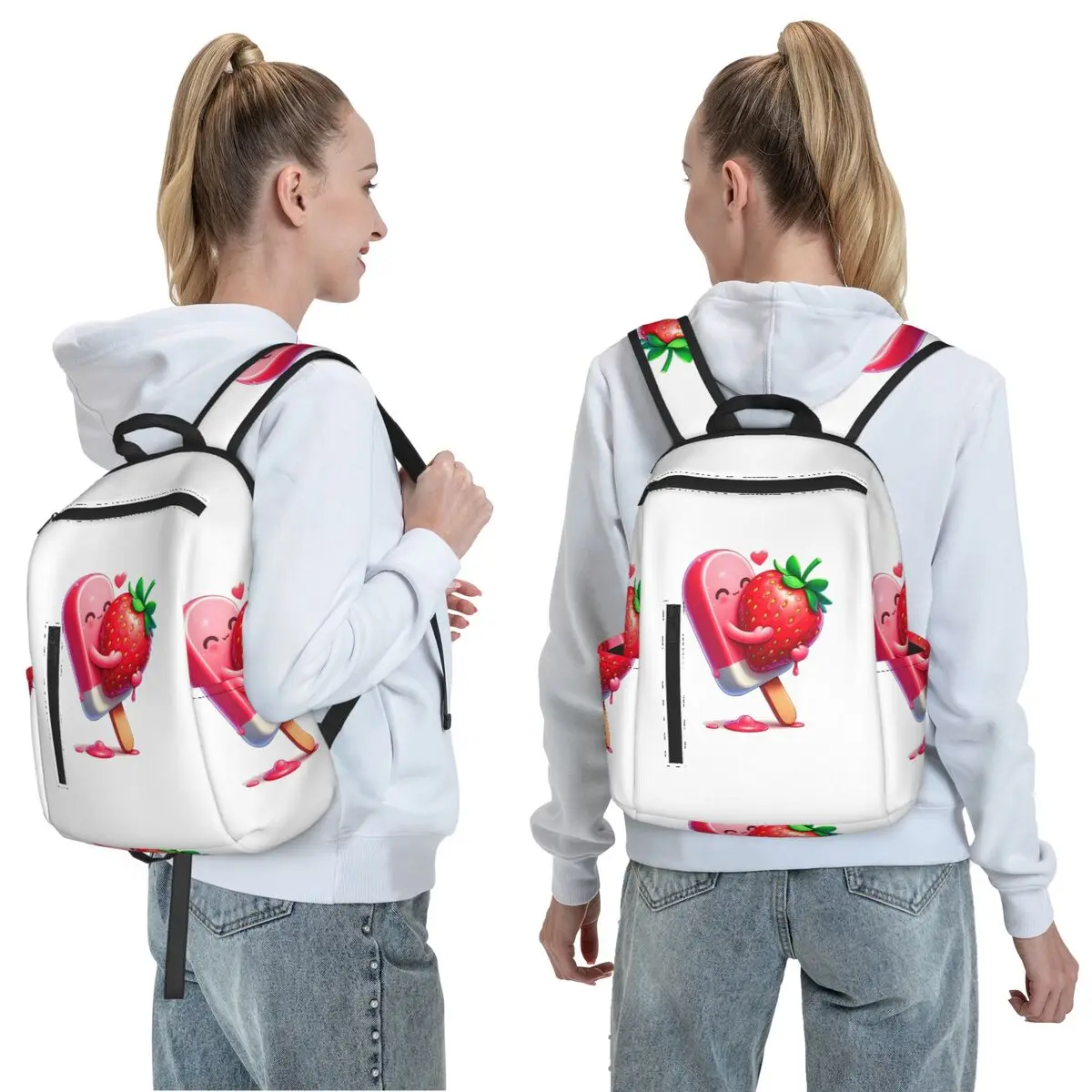 Strawberry Ice Cream Dessert Backpack Daypack Large Capacity Boys Girls BookBag School Bag Shoulder Bags for Men Women