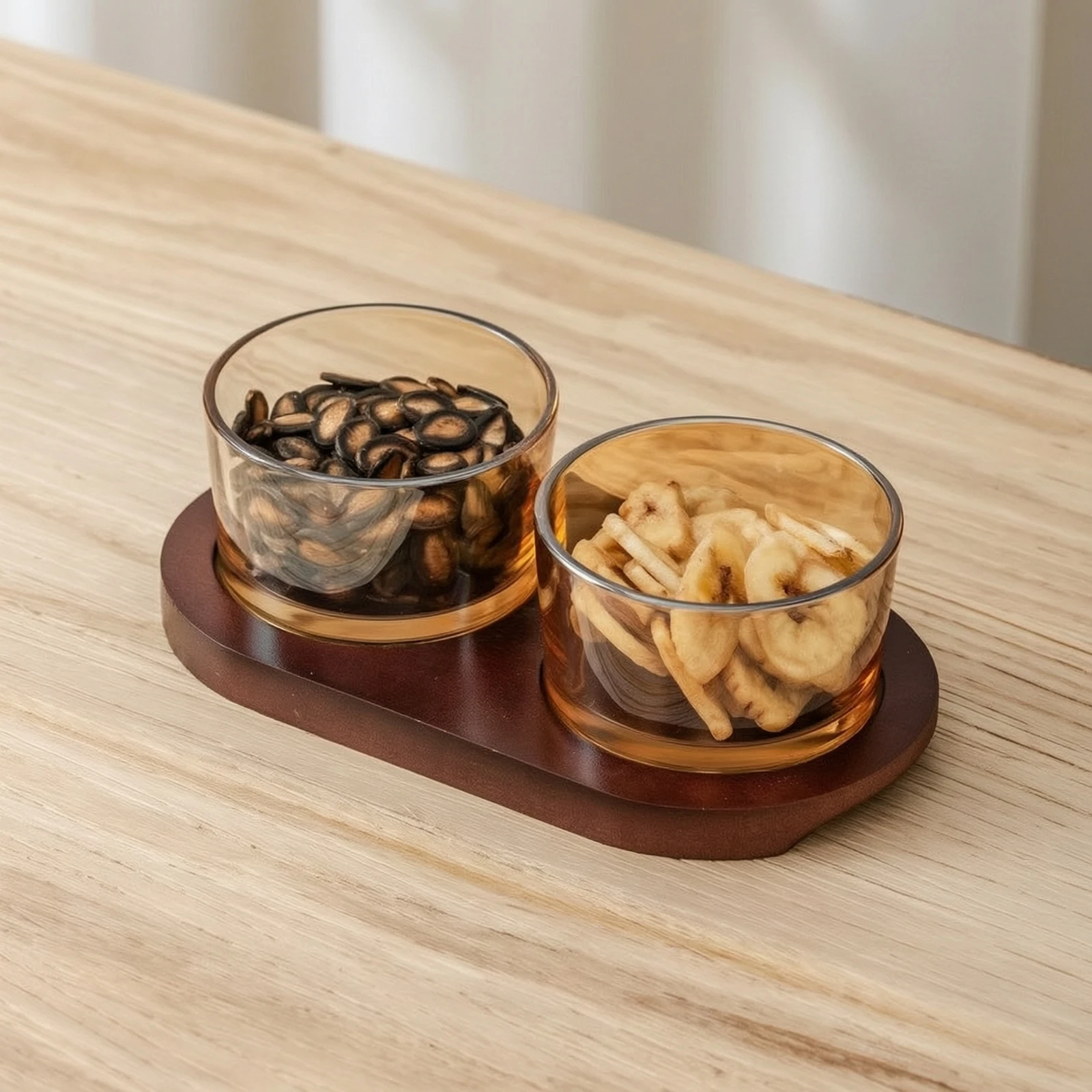 Snack Server with Glass Bowls Tabletop Serving Dish with Wooden Tray Food Platter Elegant Bowl Compact for Hosts, Coffee Table