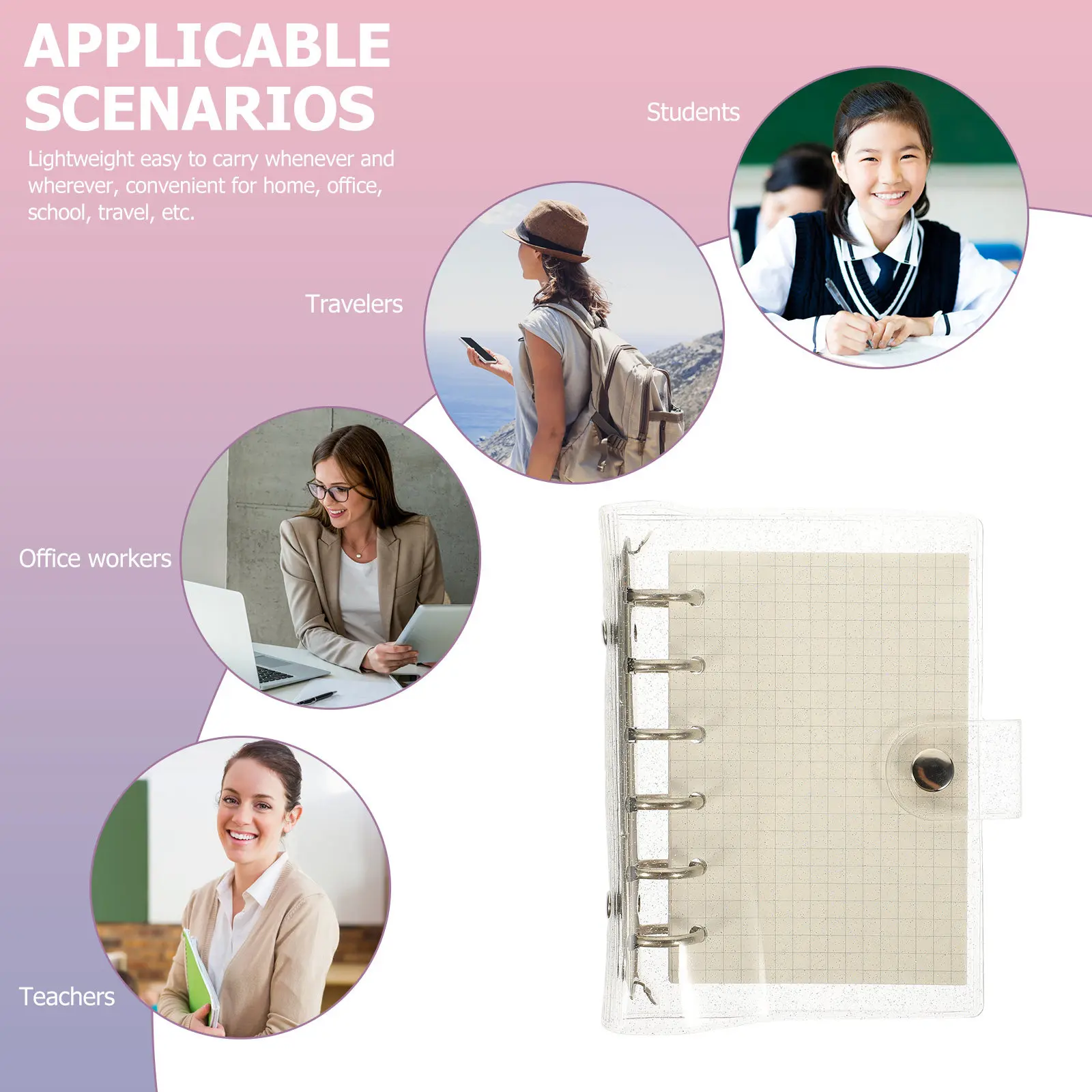 1Set Compact Lightweight Loose-Leaf Notebook A7 Transparent Cover 6-Ring Binder Smooth Writing Thick Paper Portable Creative