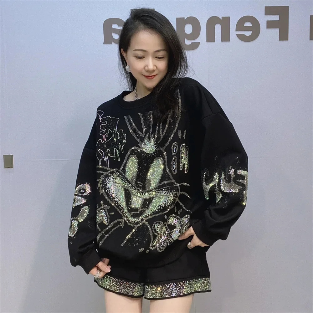 

Cartoon Diamonds Anime Hoodies Women Clothes Rabbit Pattern Pullover O Neck Long Sleeve Knitwear Casual Tops Loose Sweatshirts