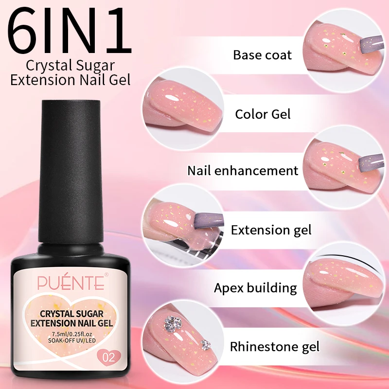 PUENTE Bunte Bonbonfarben Glitzerverlängerung Nagelgelpoliermittel Selbstnivellierende Nagelverstärkung Soak Off Nail Art Lack Kit