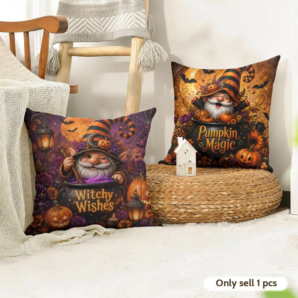 Halloween Gnome Magic Cushion Cover Linen Throw Soft Decorative  for Bed Sofa Car Home Decor Pillowcase 45x45cm