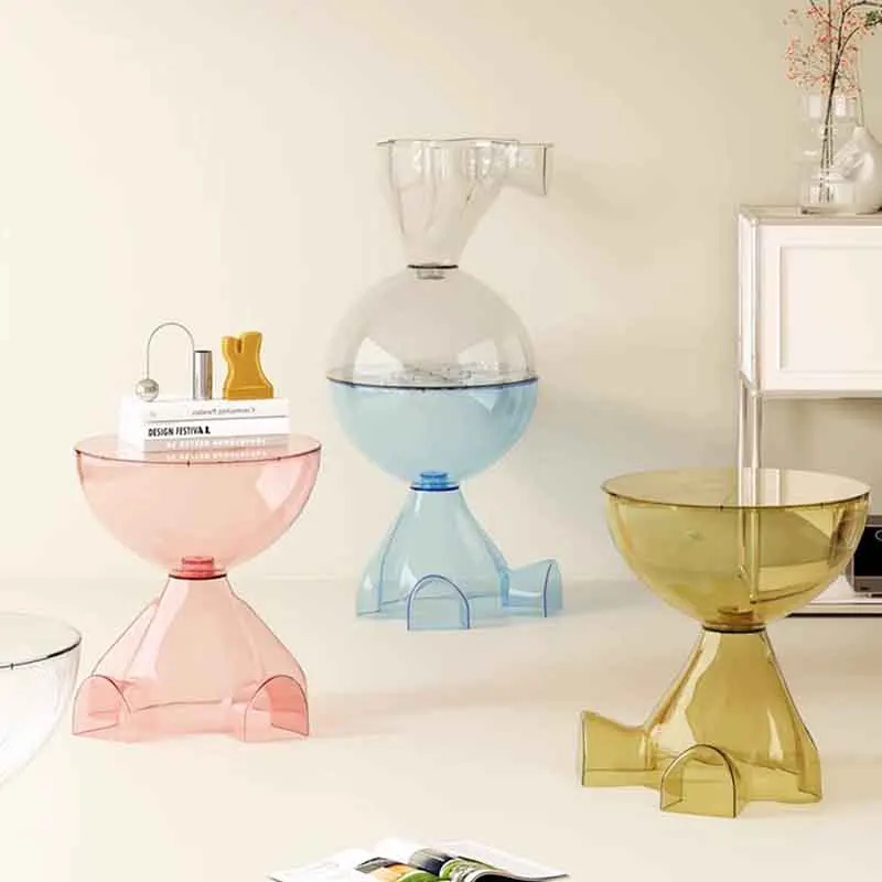 k*-Cartoon Coffee Table, Transparent Plastic Tea Table, Living Room Sofa Side Table, Storage Desk