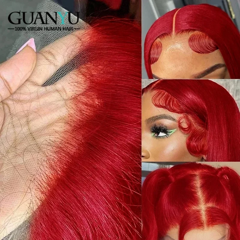 Quente vermelho 13x4 frente do laço perucas de cabelo humano para as mulheres brasileiro em linha reta perucas frontais do laço remy cabelo pré arrancado peruca com cabelo do bebê