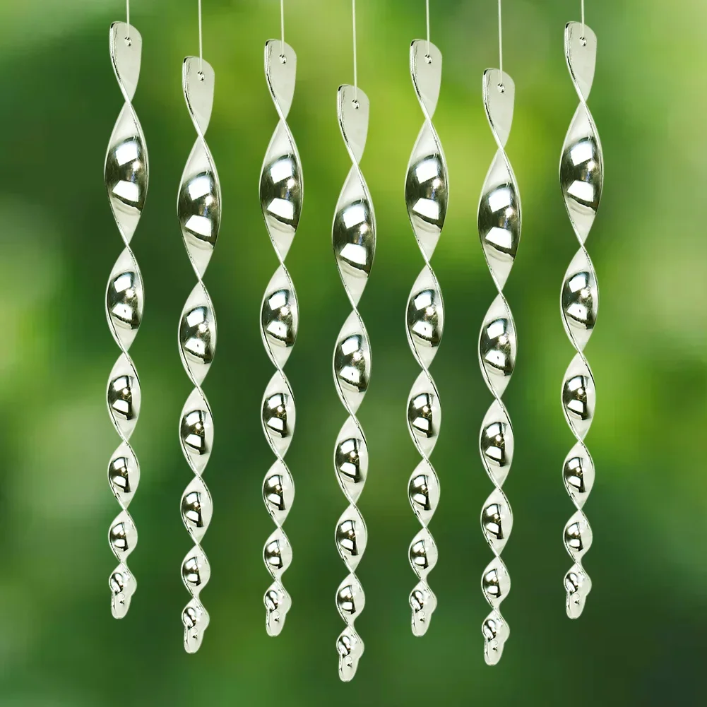 Stainless Steel Spiral Hanging Spinner Garden Wind Chime Catcher Reflective Rotating Repeller Protection Tool Sparrow Home Decor