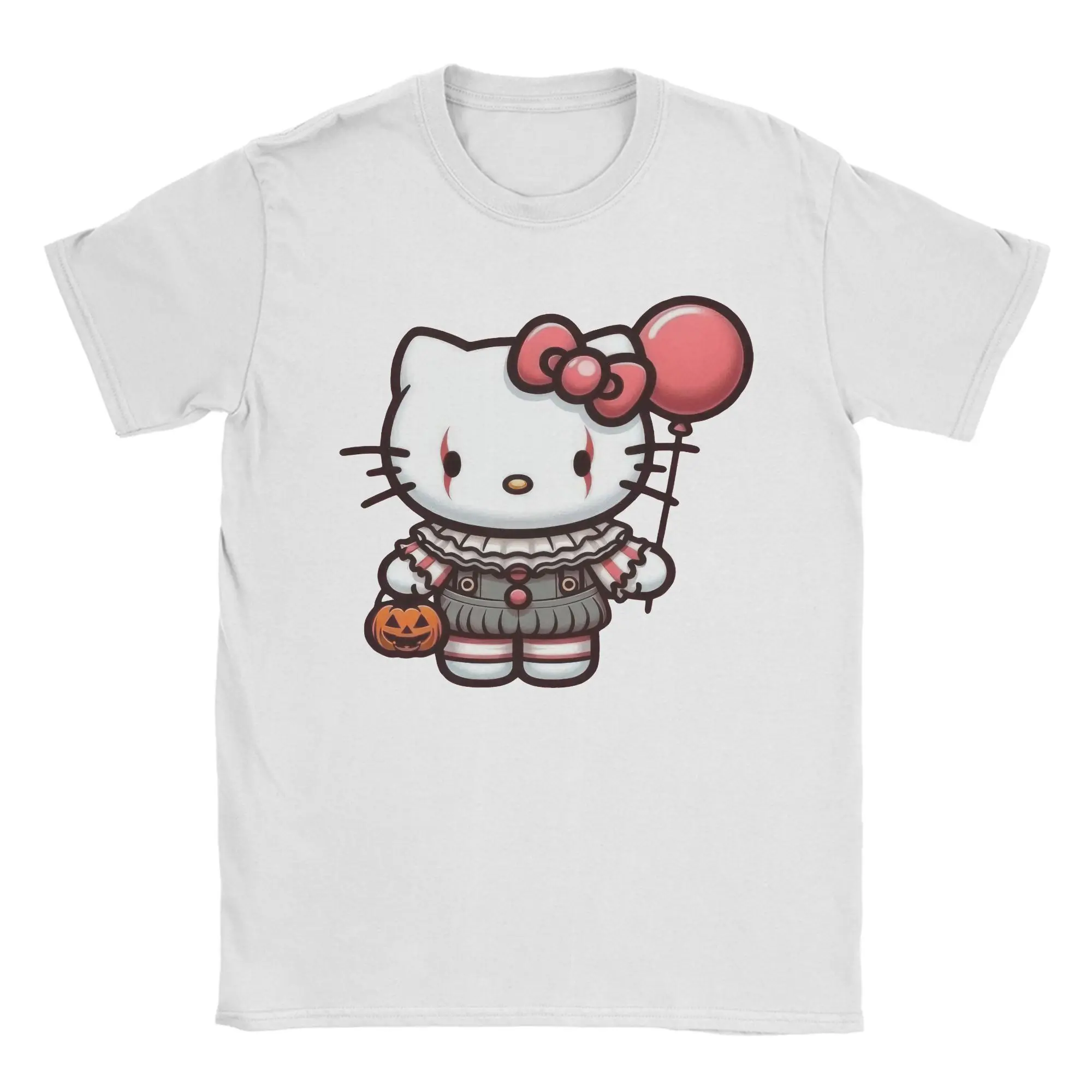 

Halloween Hello Kitty Clown Men's T Shirts Casual Tees Short Sleeve O Neck T-Shirt Cotton Printed Clothes