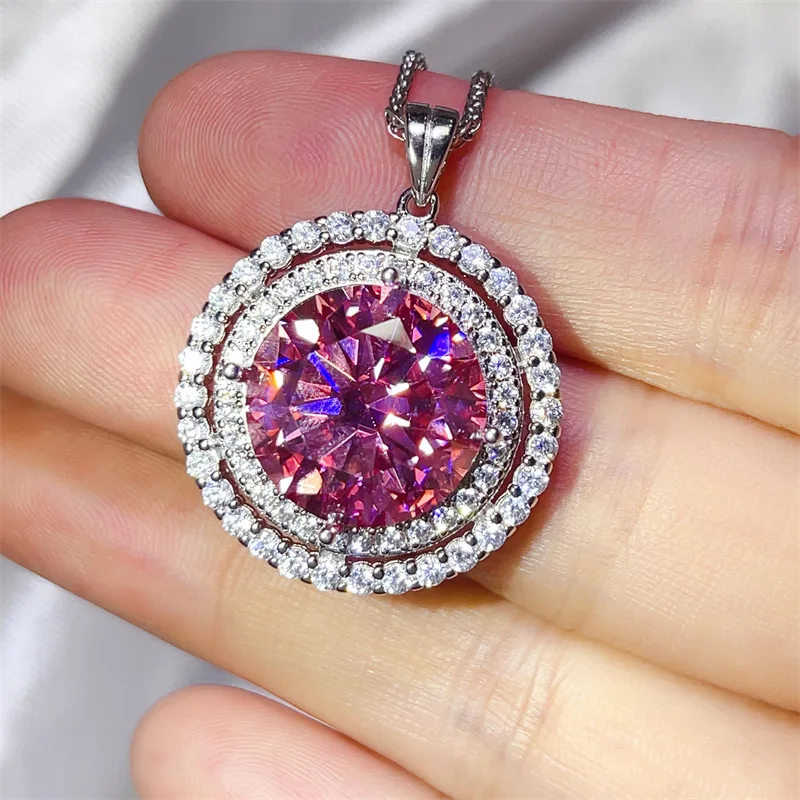 Platinum Texture Luxury Double Row Round Bezel Pendant For Women 10ct Moissanite PT950 Platinum |  delicate and premium