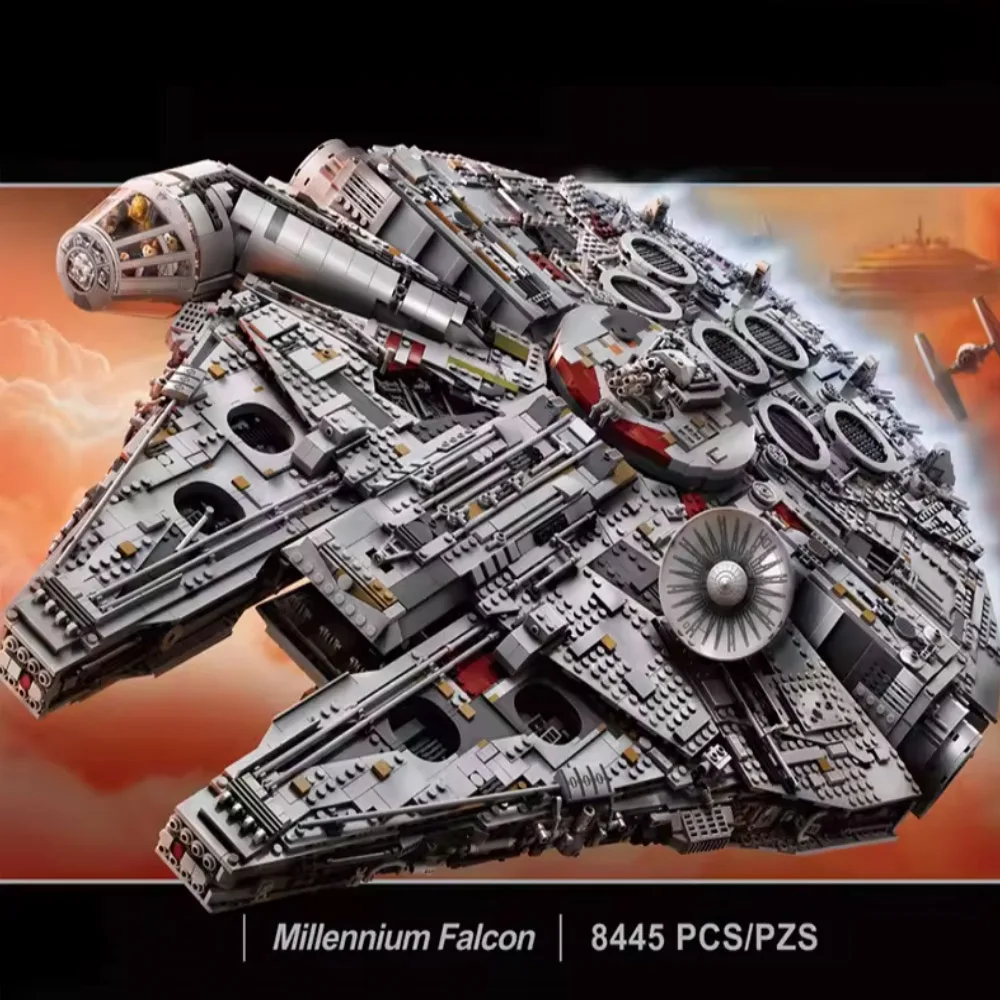 

In stock UCS KIng 8445PCS Compatible 75192 Falcon Ship Building Blocks Bricks Toys MOC Display Millennium Christmas Gifts